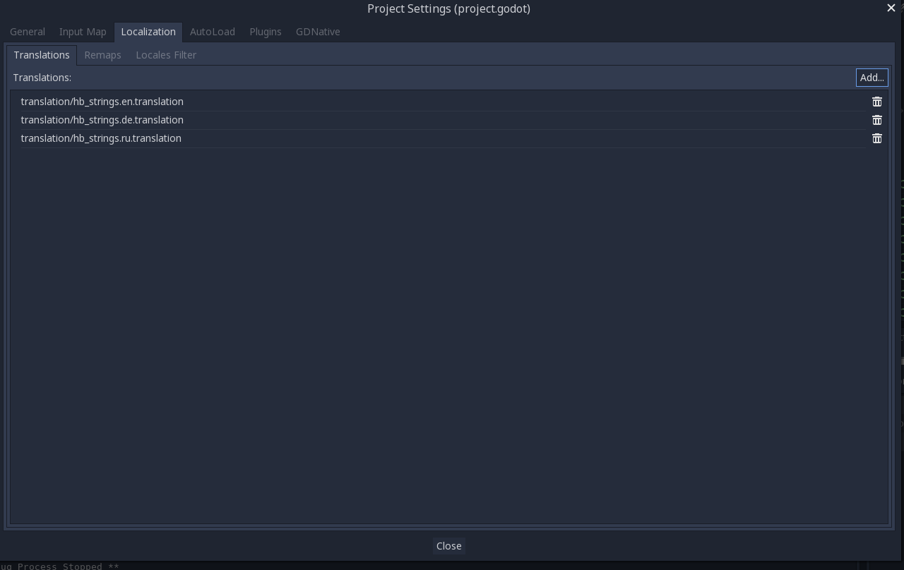 Project Settings localization window - localization in Godot 3