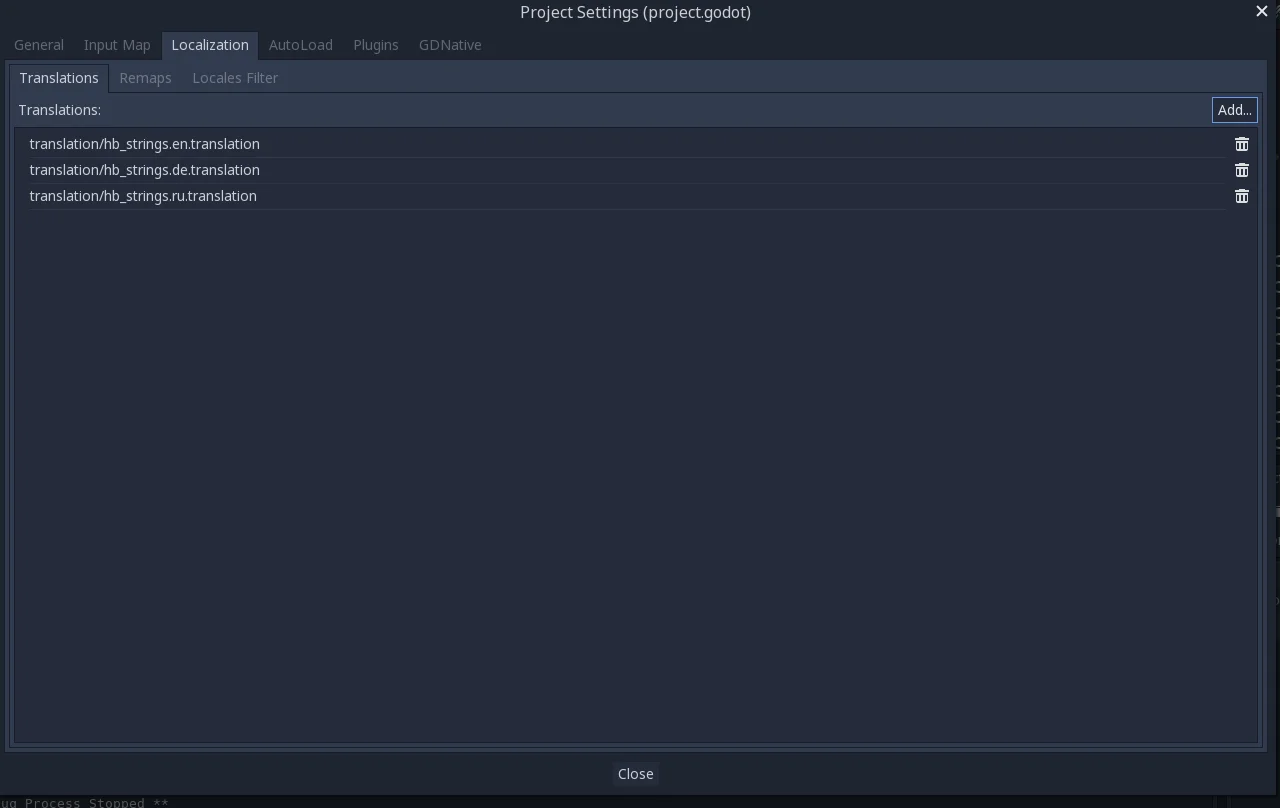 Project Settings localization window - localization in Godot 3