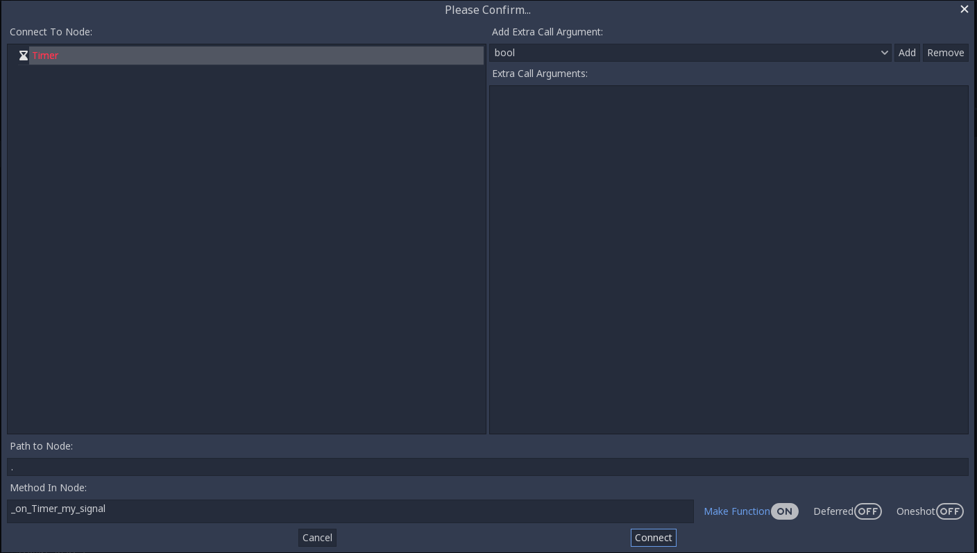 Connect signals via the editor