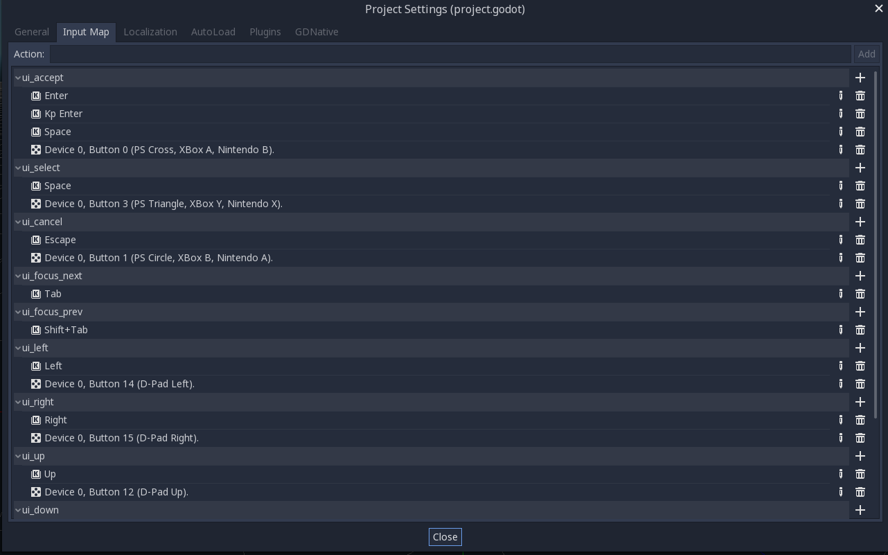 Input Map - Godot 3 Key Bindings