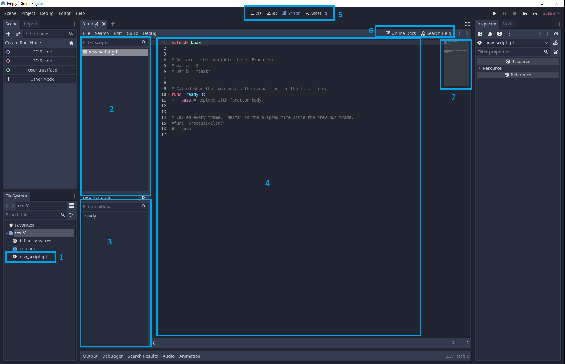 UI of Script View - Introduction to Godot 3