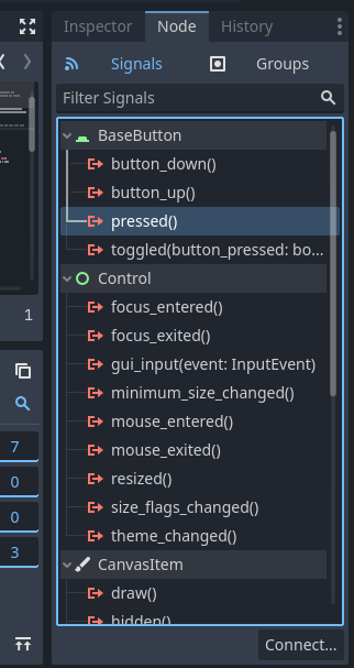 Click on "pressed()" and on "Connect"